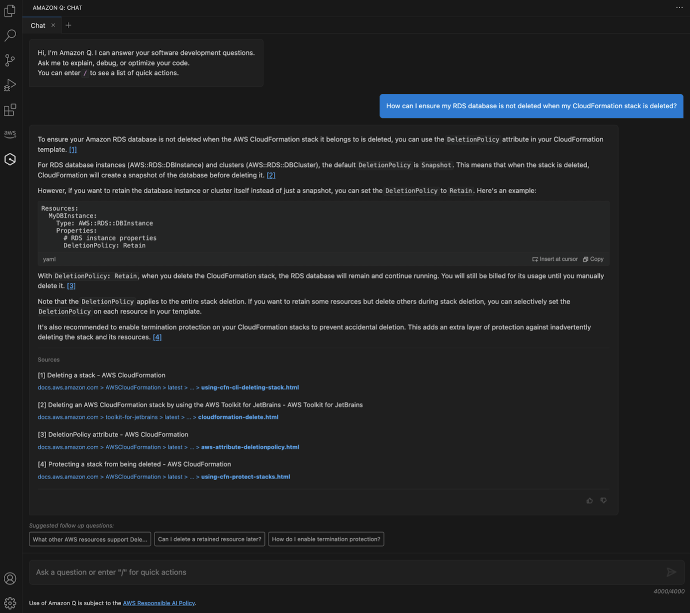 Query Amazon Q for CloudFormation documentation